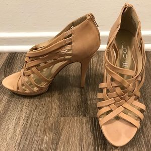 Aldo tan strappy heal suede heal size 8